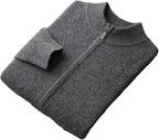 Men’s Cashmere Knit Zip Cardigan – High Neck Wool Jacket (GREY)
