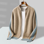 Men’s 100% Wool Colorblock Cardigan – Warm Soft Knit Jacket