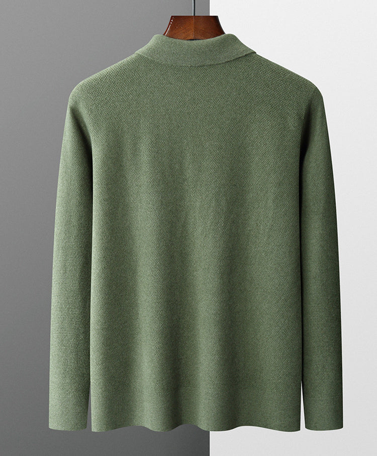 Men’s Long-Sleeve Cashmere Polo – Wool Sweater Pullover