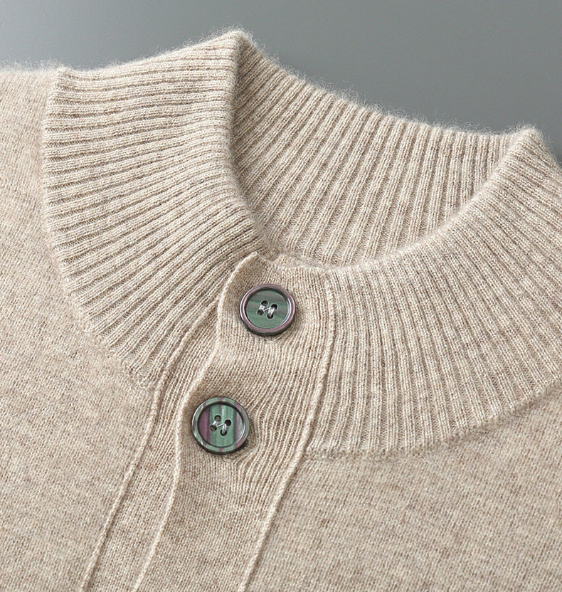 Men’s Half-High Collar Cashmere Wool Cardigan – Autumn/Winter Sweater Jacket
