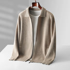 Men’s Wool Knit Zipper Cardigan – Long Sleeve Solid Sweater