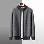 Men’s Wool Colorblock Zipper Cardigan – Soft Winter Knit Coat