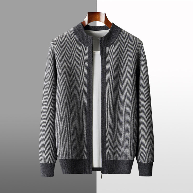 Men’s Wool Colorblock Zipper Cardigan – Soft Winter Knit Coat