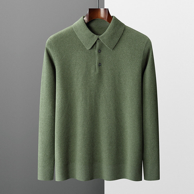 Men’s Long-Sleeve Cashmere Polo – Wool Sweater Pullover