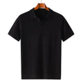 Men’s 100% Merino Wool Short-Sleeve Polo – Lightweight Knit Crewneck (BLACK)