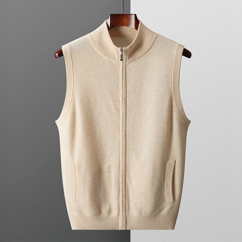Men’s 100% Wool Vest – Thick O-Neck Zipper Waistcoat for Autumn/Winter