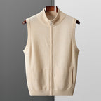 Men’s 100% Wool Vest – Thick O-Neck Zipper Waistcoat for Autumn/Winter
