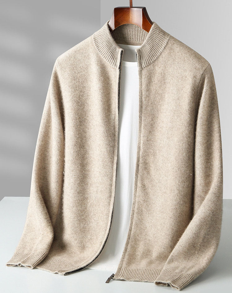 Men’s Cashmere Knit Zip Cardigan – High Neck Wool Jacket
