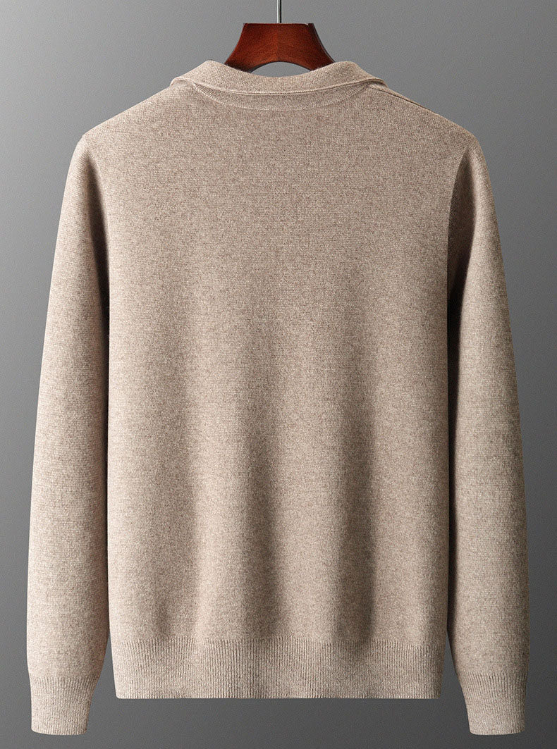 Men’s Wool Knit Zipper Cardigan – Long Sleeve Solid Sweater