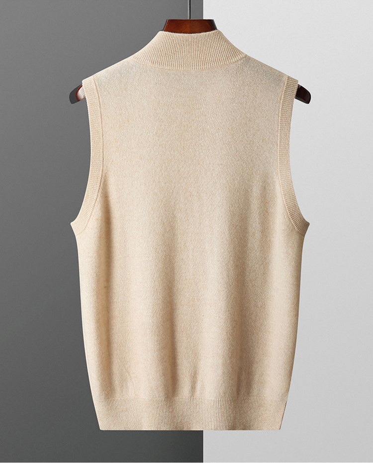 Men’s 100% Wool Vest – Thick O-Neck Zipper Waistcoat for Autumn/Winter