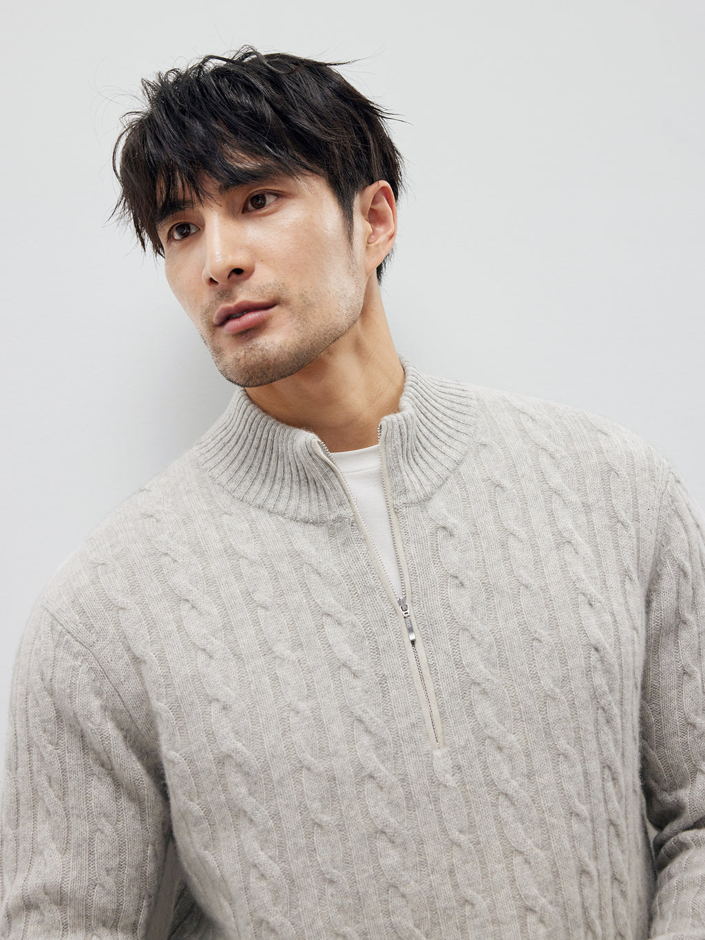 Men’s 1/4 Zip Stand Collar Cashmere Pullover – Soft Warm Wool Sweater