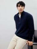 Men’s 1/4 Zip Stand Collar Cashmere Pullover – Soft Warm Wool Sweater (DARK BLUE)