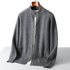 Men’s Half-High Collar Cashmere Wool Cardigan – Autumn/Winter Sweater Jacket (GREY)
