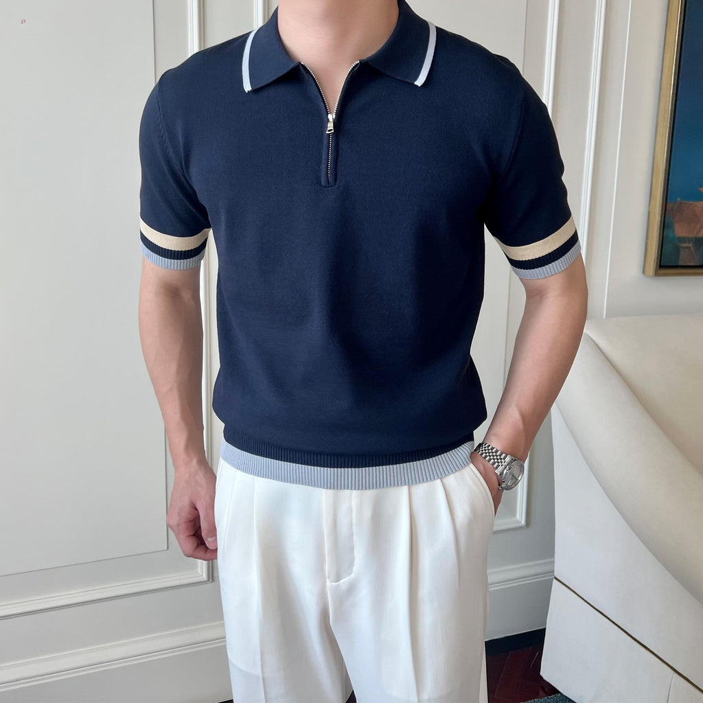 High-End Men’s Knitted Polo T-Shirt – Anti-Pilling Short Sleeve