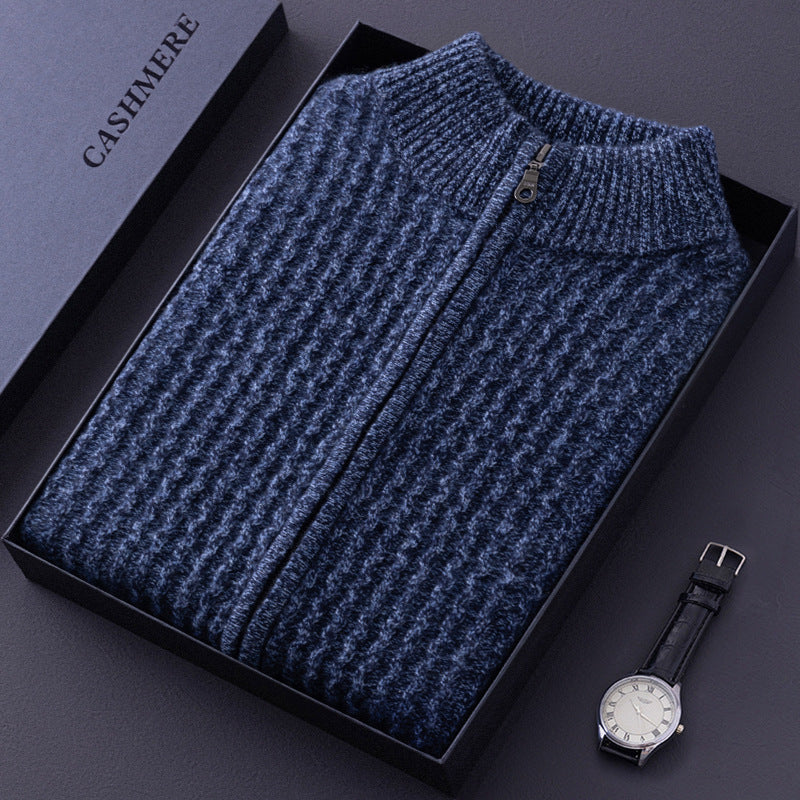 Men’s Cashmere Zipper Cardigan – Thick Warm Winter Sweater