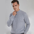 Men’s Cashmere Cable Knit Quarter-Zip Sweater – Thick Winter Knit
