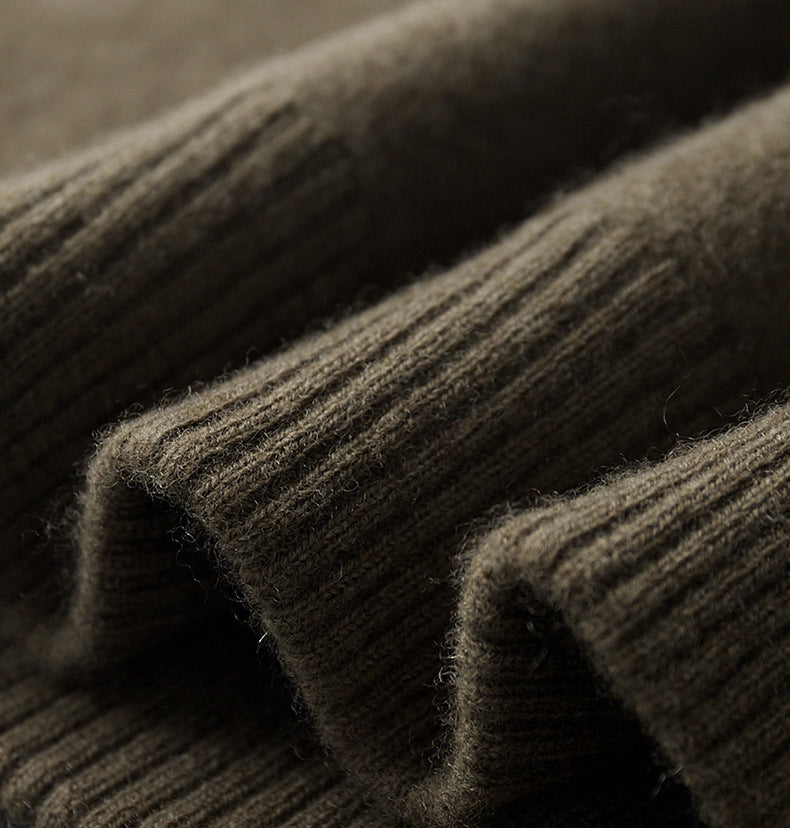 Men’s Wool Cardigan – Thick Turn-Down Collar Sweater with Pockets