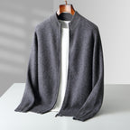 Men’s Cashmere Knit Zip Cardigan – High Neck Wool Jacket (GREY)
