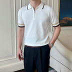 High-End Men’s Knitted Polo T-Shirt – Anti-Pilling Short Sleeve (WHITE)