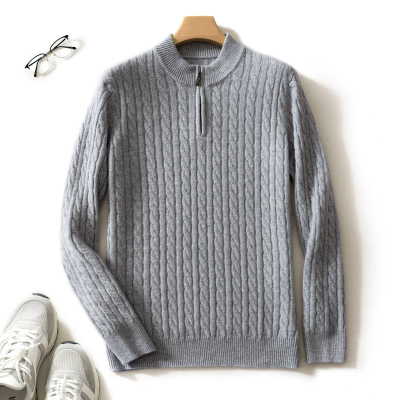 Men’s Cashmere Cable Knit Quarter-Zip Sweater – Thick Winter Knit