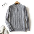 Men’s Cashmere Cable Knit Quarter-Zip Sweater – Thick Winter Knit