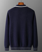 Men’s Cashmere Wool Colorblock Cardigan – Warm Soft Knit Jacket (DARK BLUE)