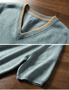 Men’s V-Neck Short-Sleeve Cashmere Sweater – Lightweight Knit Top