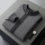 Men’s Wool Colorblock Zipper Cardigan – Soft Winter Knit Coat
