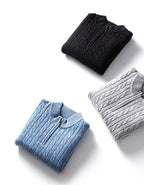Men’s Cashmere Cable Knit Quarter-Zip Sweater – Thick Winter Knit (LIGHT BLUE)