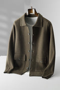 Men’s Wool Cardigan – Thick Turn-Down Collar Sweater with Pockets