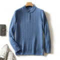 Men’s Cashmere Cable Knit Quarter-Zip Sweater – Thick Winter Knit (LIGHT BLUE)