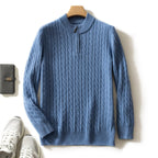 Men’s Cashmere Cable Knit Quarter-Zip Sweater – Thick Winter Knit (LIGHT BLUE)