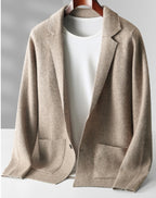 Men’s 100% Wool Cardigan – Casual Lapel Sweater for Winter