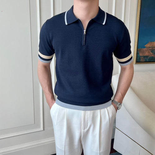 High-End Men’s Knitted Polo T-Shirt – Anti-Pilling Short Sleeve
