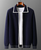 Men’s Cashmere Wool Colorblock Cardigan – Warm Soft Knit Jacket (DARK BLUE)