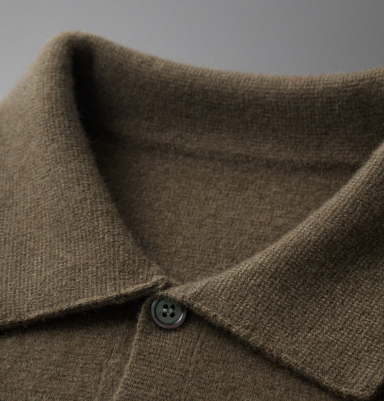 Men’s Wool Cardigan – Thick Turn-Down Collar Sweater with Pockets