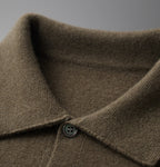 Men’s Wool Cardigan – Thick Turn-Down Collar Sweater with Pockets