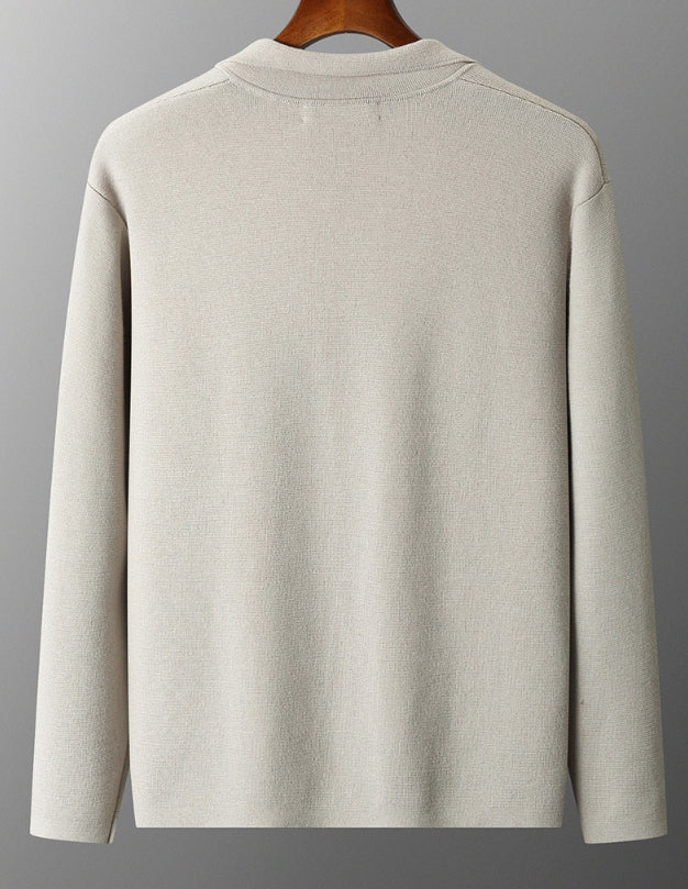 Men’s 100% Wool Cardigan – Casual Lapel Sweater for Winter