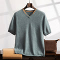 Men’s V-Neck Short-Sleeve Cashmere Sweater – Lightweight Knit Top