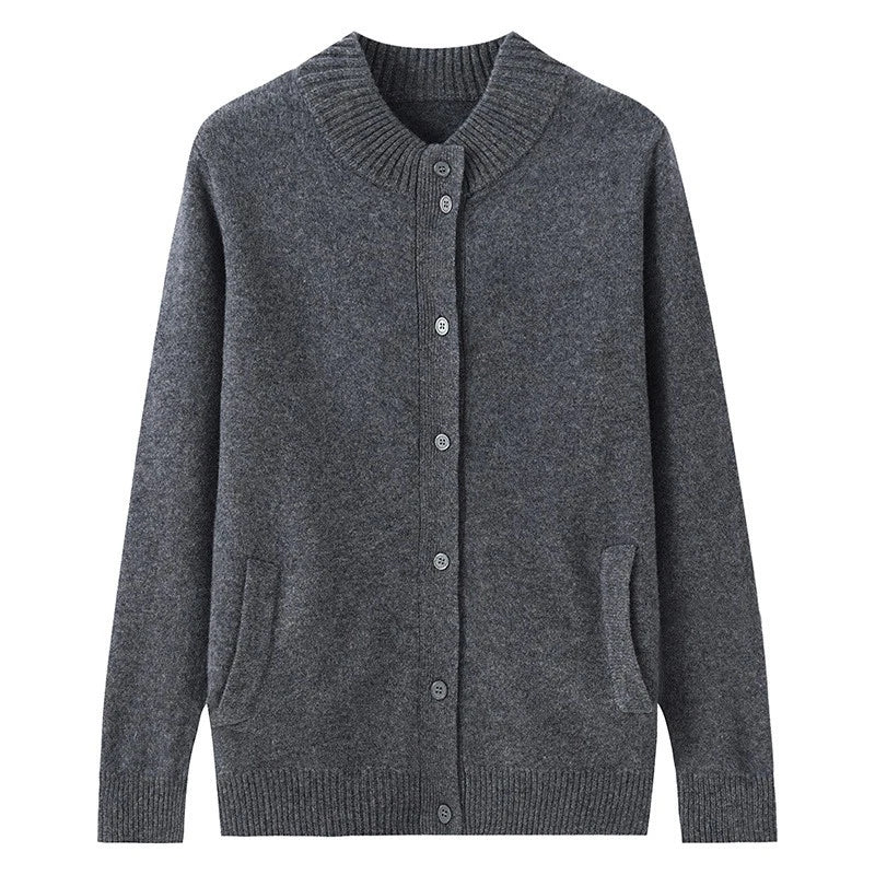 Men’s Half-High Collar Cashmere Wool Cardigan – Autumn/Winter Sweater Jacket (GREY)